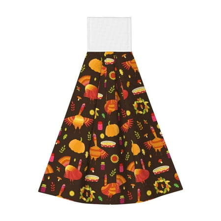 

Qekee Thanksgiving Turkey Print Hanging Kitchen Towels Coral Velvet Wipe Hand Towel Absorbent Hand Towels Microfiber Tie Towel for Bathroom Kitchen Decor