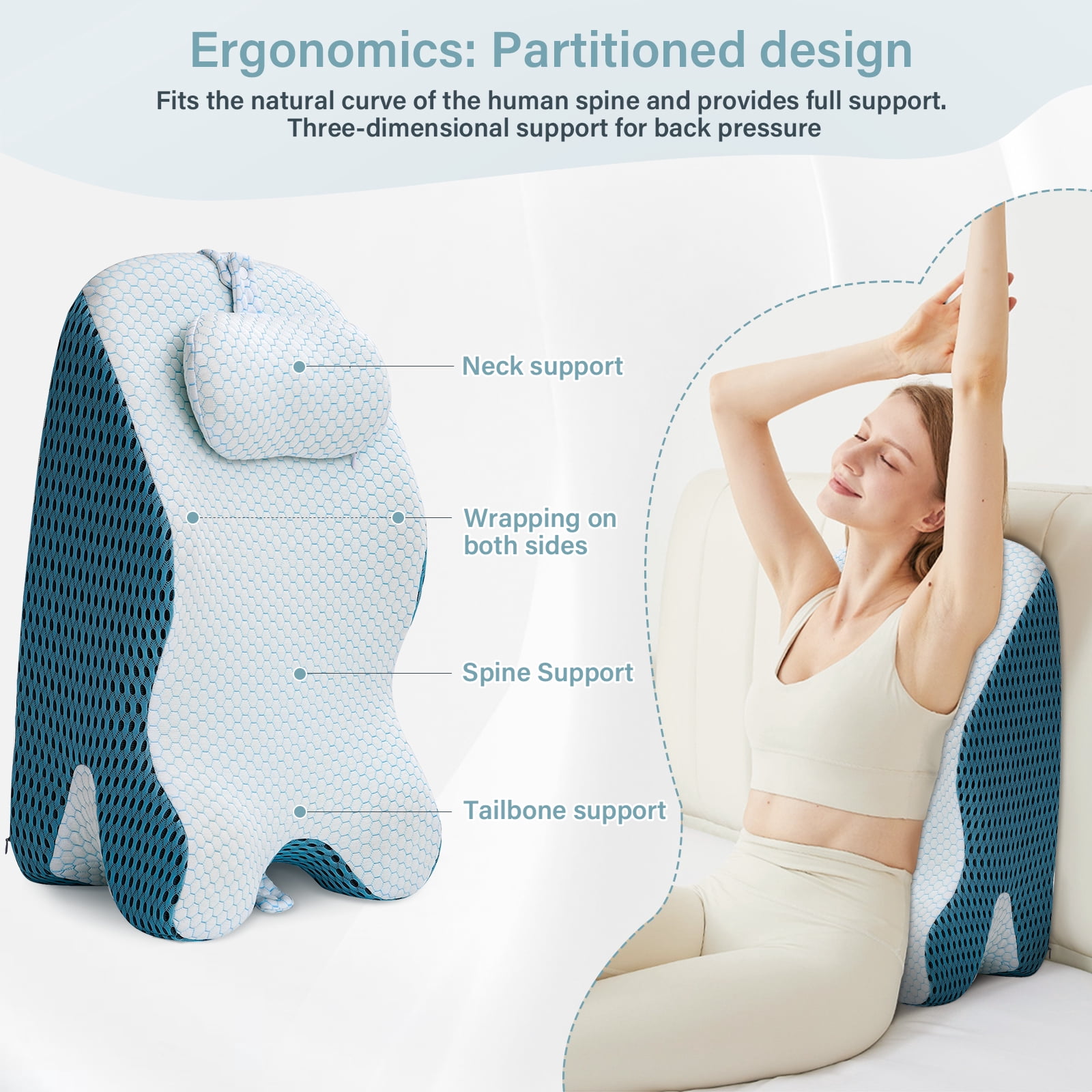 YEERSWAG Adult Ergonomic Memory Foam Bed Triangle Wedge Pillow Headboard for Sitting up Back Neck Pain Relief with Face Down Massage Prone Pillow Function for Reading