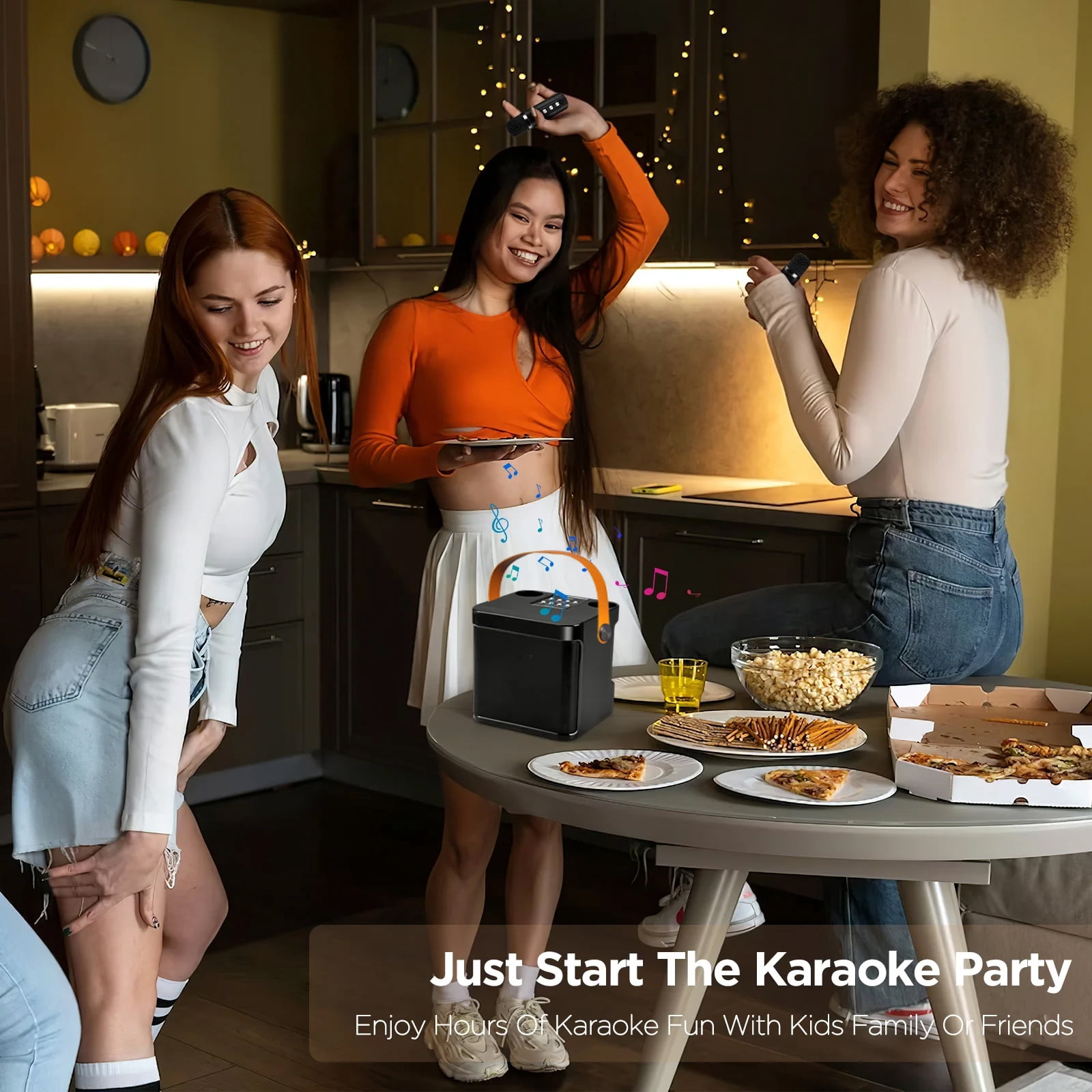 Handled Karaoke Machine with 2 Wireless Mics, Portable Bluetooth Speaker for Home Party & Gifts for Adults, Kids, Boys & Girls Black Orange
