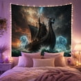 thumbnail image 2 of Viking Warrior on Longship with Spectral Wolves, Dramatic Fantasy for Norse Mythology Fans, Stormy Sea Art, Housewarming Gift, Tapestry Wall Hanging for Bedroom and Den, 2 of 7