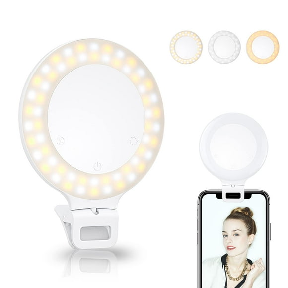 Selfie Ring Light, Clip on Ring Light Touch Control, Rechargeable 800mAh 60 LED Circle Light with 3 Light Modes for iPhone/Android Smart Phone Laptop Photography, Camera Video Recording, Vlog, TikTok