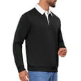 thumbnail image 5 of INSPIRE CHIC Men's Contrast Collared Long Sleeves Pullover Polo Sweatshirt L Black, 5 of 6