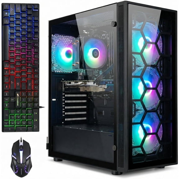 STGAubron Gaming Desktop PC, Intel Core i7 up to 3.9GHz, 32GRam, 1TB SSD, GeForce RTX 2060, WiFi 6, BT 5.0, RGB Fan x4, Windows 11 Home
