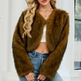 thumbnail image 4 of Women's Fleece Jackets Long Sleeve Shaggy Winter Faux Fur Jacket Luxury Warm Furry Open Front Outerwear Winter 2025 (S, Brown-A), 4 of 6
