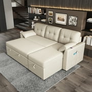 papajet 84 Sectional Sofa with Storage and 3 Seat ,Reversible Pull Out Couch for Living Room,Beige