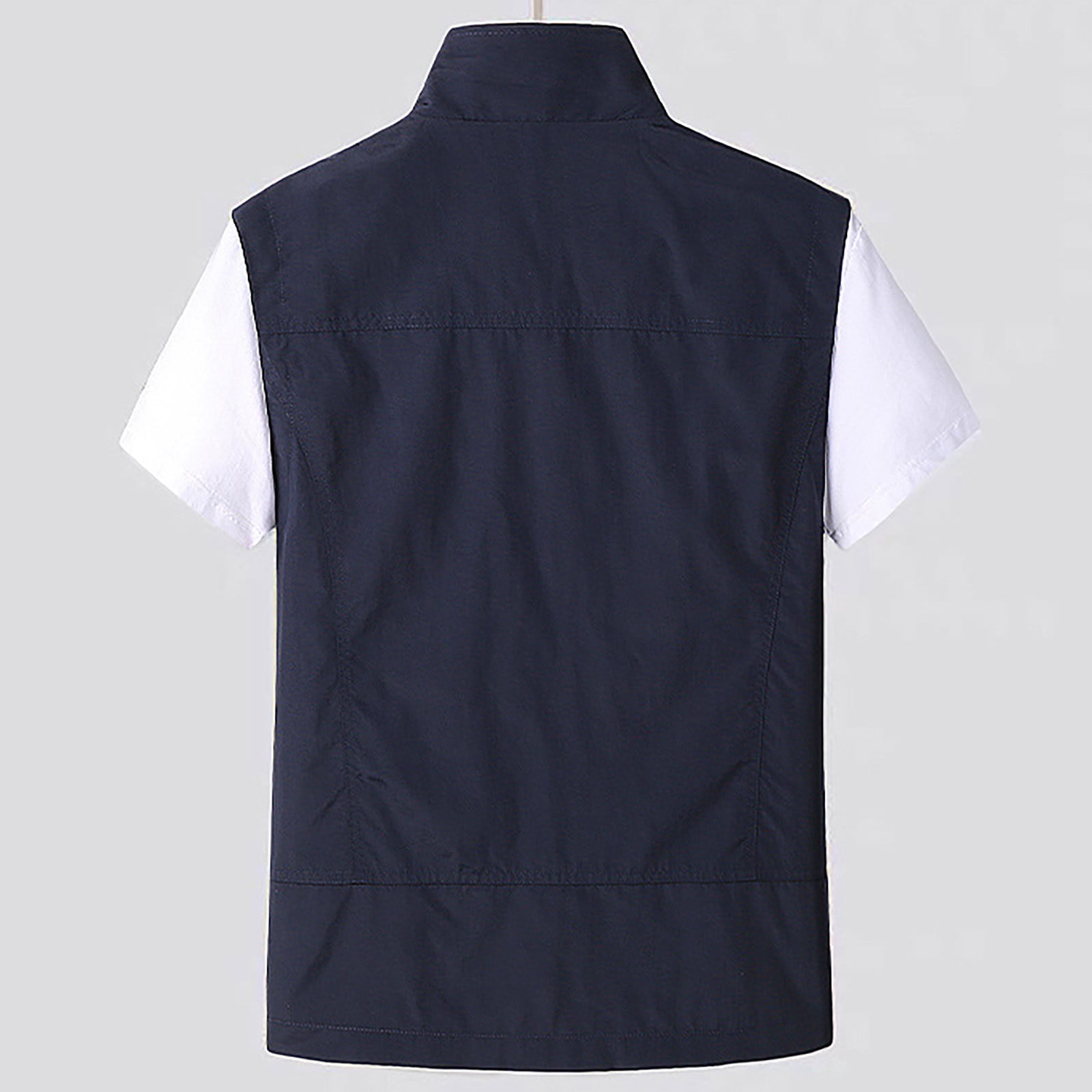 WREESH Mens Thin Lightweight Sports Vest Cargo Vest Quick Drying Outdoor Travel Vest Stand Collar Zipper Work Vest Blue
