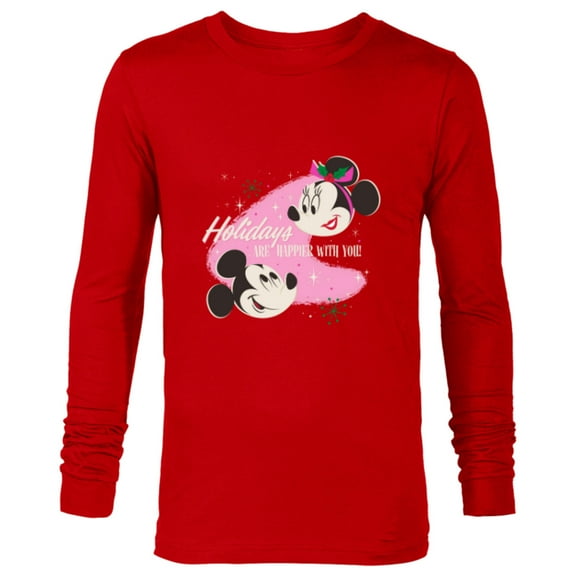 Disney Mickey & Minnie Mouse Holidays are Happier With You - Long Sleeve T-Shirt for Men - Customized-New Red