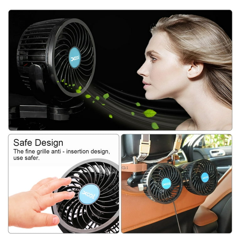 Poraxy Car Fan, 12V Electric Auto Cooling Fan for Backseat, Headrest 360  Degree Rotatable Dual Head Stepless Speed Rear Seat Air Fan for Sedan SUV  RV