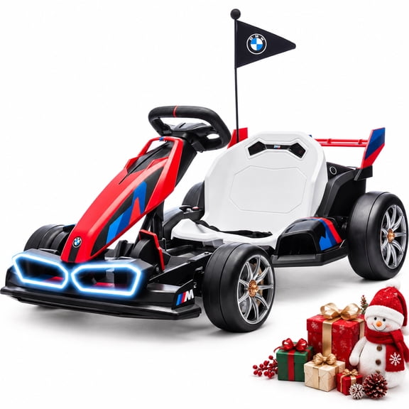 Licensed BMW Kids Electric Go Kart with Drift Mode, Dual 300W Motors, 36V Battery, Adjustable Seat & LED Lights, Akaber 2-Speed Red Drift Kart for Ages 6-12