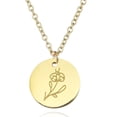 thumbnail image 1 of Collar de moneda redonda Dinheiro, flores talladas en acero de titanio, pequeños colgantes para regalo, 1 of 5
