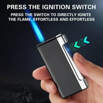 Black Blue Flame Windproof Metal Lighter with Adjustable Flame, Butane Refillable Torch Lighter for Outdoor and Cigar Use
