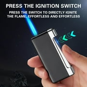 Direct Blue Flame Windproof Lighter, Metal Blue Flame Refillable Torch Lighter, Butane Adjustable
