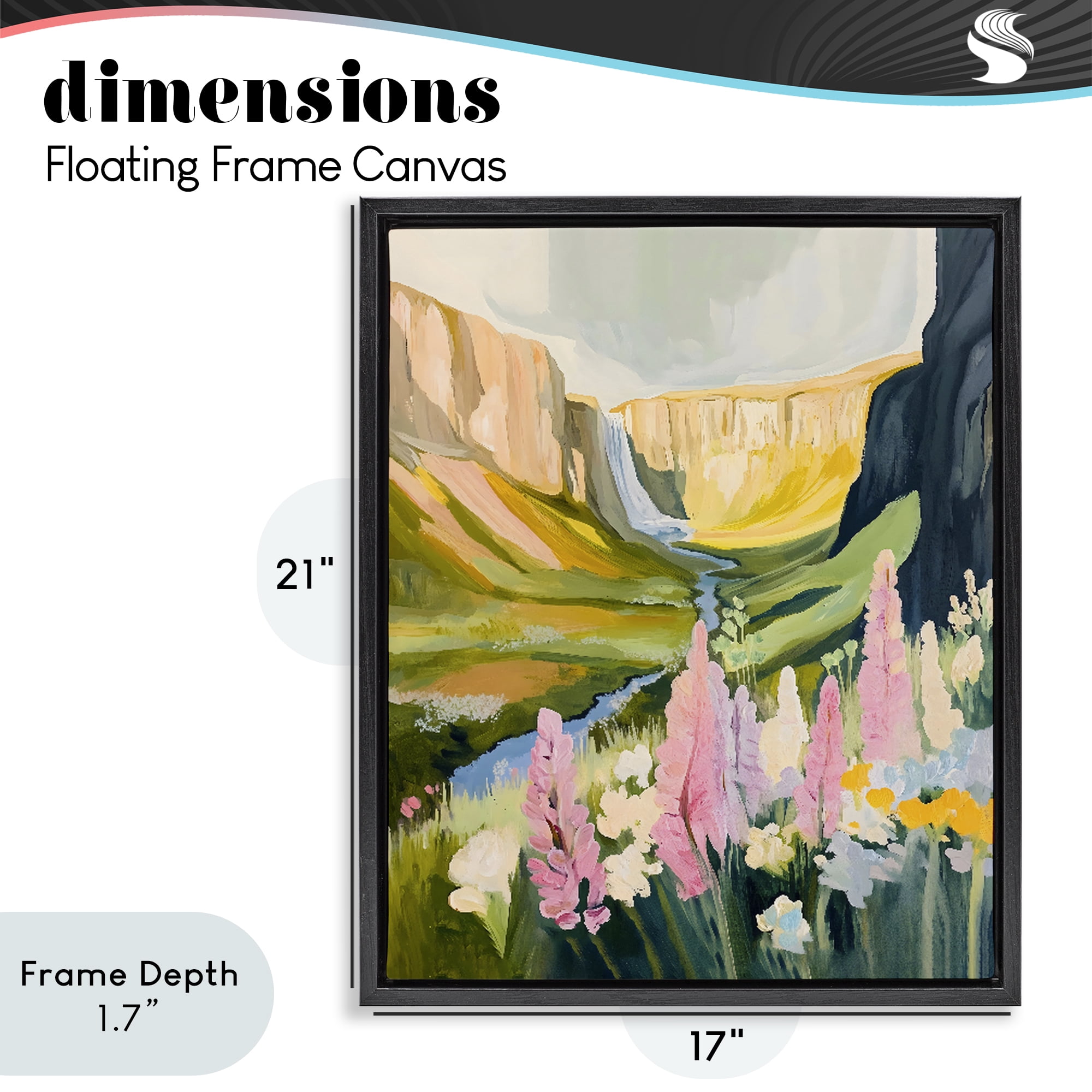 Stupell Industries Waterfall and Valley in Bloom Black Framed Floater Canvas Wall Art, design by The Prints Vibe