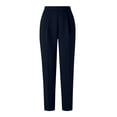 thumbnail image 7 of Ohufall Elegant Womens Pants Solid Tailored Straight Pant Elastic Waist Side Pocket Pants Office Daily Wear, 7 of 7