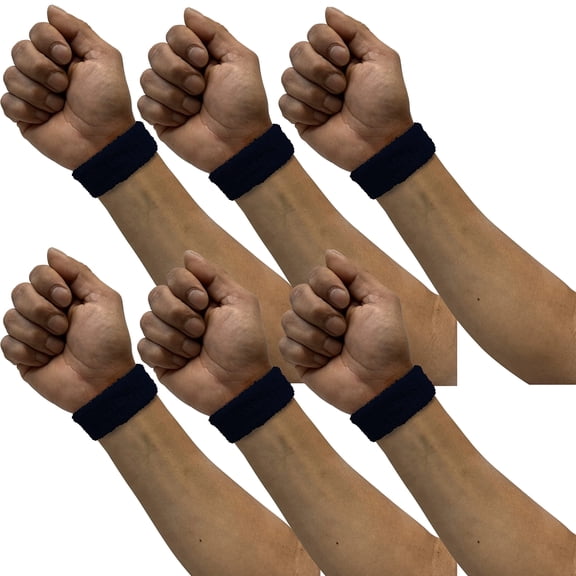 COUVER Adult/Youth Solid/Plain Cotton Affordable Terry Cloth Sports Wristband 1''-6Pair (Black)