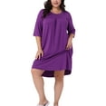 thumbnail image 2 of GRACE & GRANDEUR Women's Plus Size Valentines Day Nightgown Pleated Lace Crew Neck 3/4 Sleeve Sleepwear Comfy Midi Nightshirt 4X Purple, 2 of 6