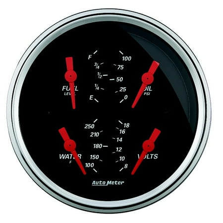 - Auto Meter 1414 Quad - E - F (0-90 Ohms), 0-100 PSI, 100-250F, 8-18V - Electronic - Designer Black - Chrome