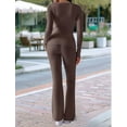 thumbnail image 6 of Women'S Workout 2 Piece Lounge Sets Long Sleeve Tops Foldover Flare Pants Casual Outfits Tracksuit Coffee Color M, 6 of 8