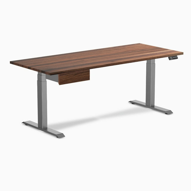 Desky Dual Hardwood Standing Desk With Drawer - Walnut / 72 x 30 inches / Space Grey