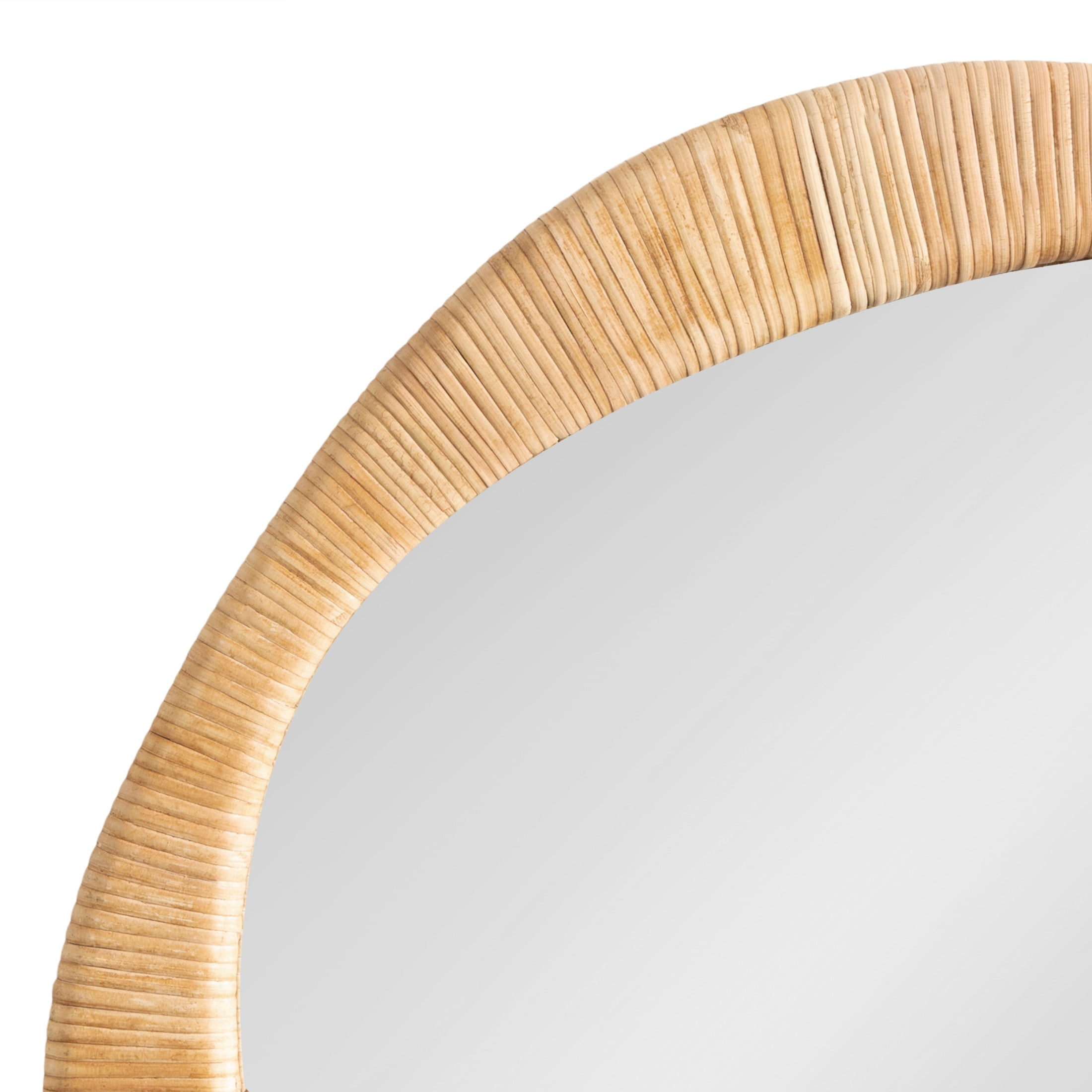 Kate and Laurel Rahfy Boho Irregular Round Rattan Mirror, 26 Inch Diameter, Natural Rattan, Decorative Wavy Circle Mirror with Wrapped Authentic Cane Frame for Bathroom Vanity Decor