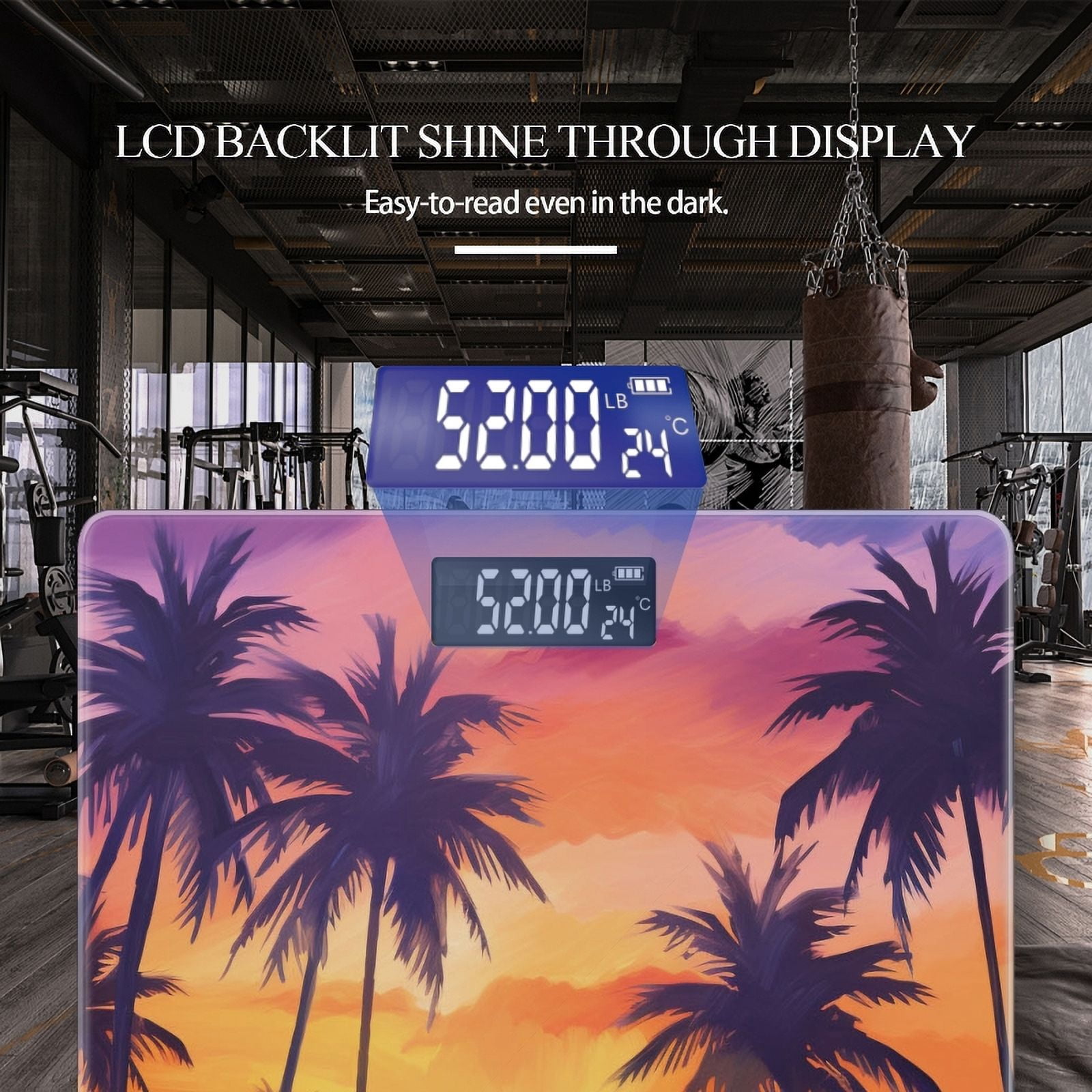 High Precision Body Weight Scale Smart Bathroom Scales with Large LCD Display(400lbs),Decorative for Bedroom-Tropical Sunset And Palm Trees With Vivid Colors