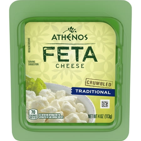 Athenos Traditional Crumbled Feta Cheese, 4 oz Tub, Refrigerated