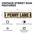 thumbnail image 2 of PENNY LANE Vintage Style Rustic Street Sign – (2 Pack) New Signs UK Music Beatles Retro Decorative Wall Sign for Home, Bar, Garage, or Outdoor Use | 6" X 24" Plastic Road Sign, 2 of 5