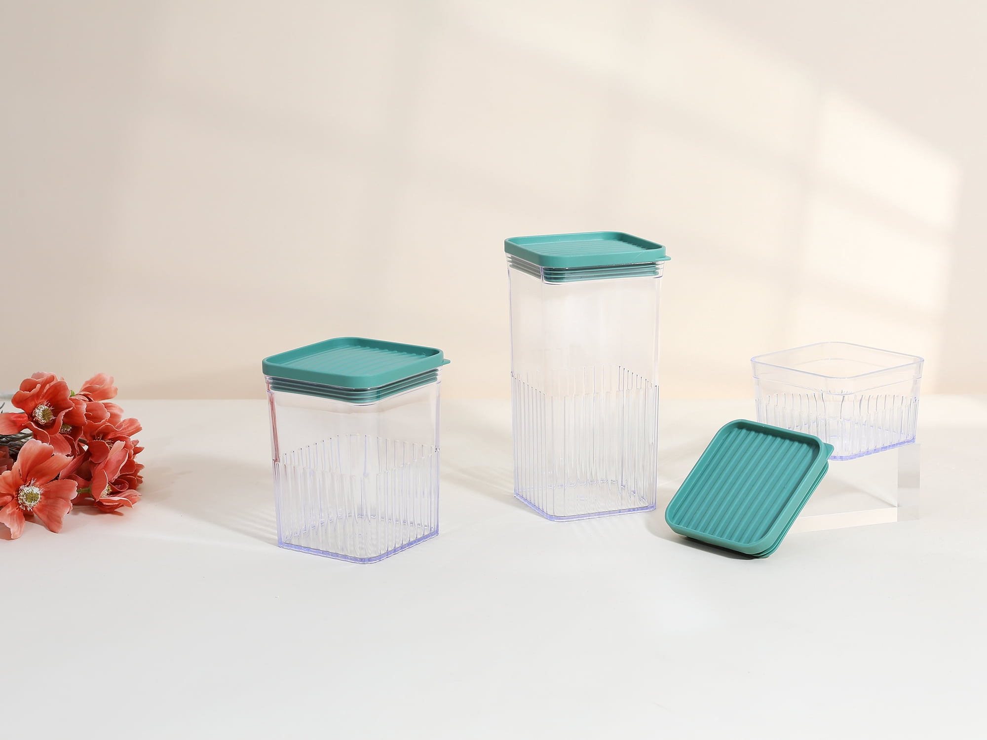 Unique Bargains 5 Pcs Airtight Food Storage Containers for Pantry Organization 10 oz Light Green