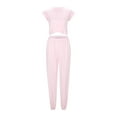 thumbnail image 6 of Pimfylm Women's 2 Piece Set Summer Outfits Lounge Sets Ruched Short Sleeve Tops High Waisted Wide Leg Pants Tracksuit Sets Pink, S, 6 of 9