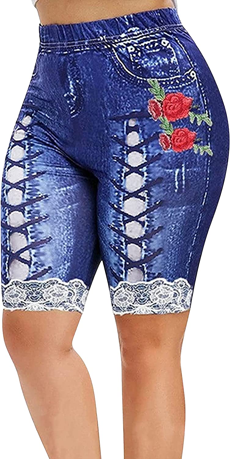 Print Yoga Denim Shorts For Women Plus 