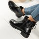 thumbnail image 5 of NECHOLOGY Botas Mujer Zapatos Botines para mujer Botines de moda Otoño Invierno para mujer, punta redonda, tacón medio, cremallera lateral, encaje trasero, estilo informal negro sólido (Black, 7), 5 of 7