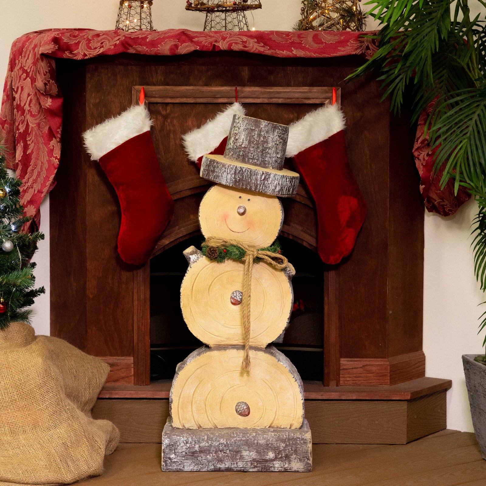 Alpine Corporation Indoor or Outdoor Wooden Christmas Snowman Statue