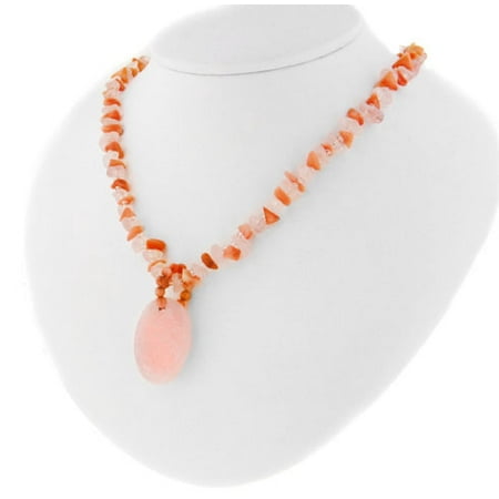 - Genuine Rose Quartz and Peach Coral Chips Strand Adjustable 16