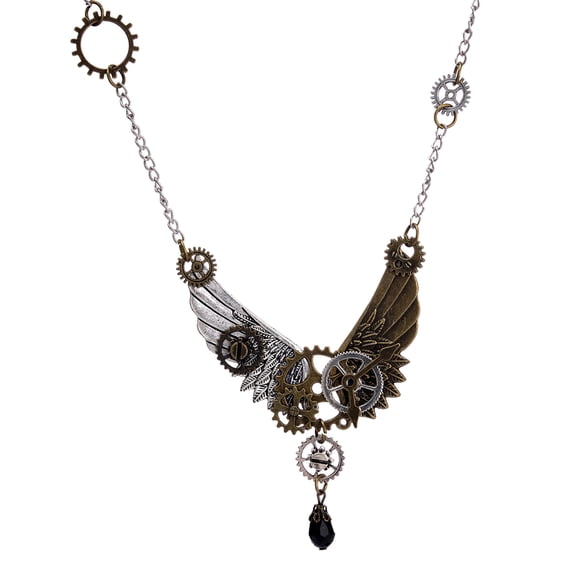 Collar con colgante de engranaje de vapor retro, collar vintage con alas punk, joyería de regalo, accesorios para el cuello para mujeres.