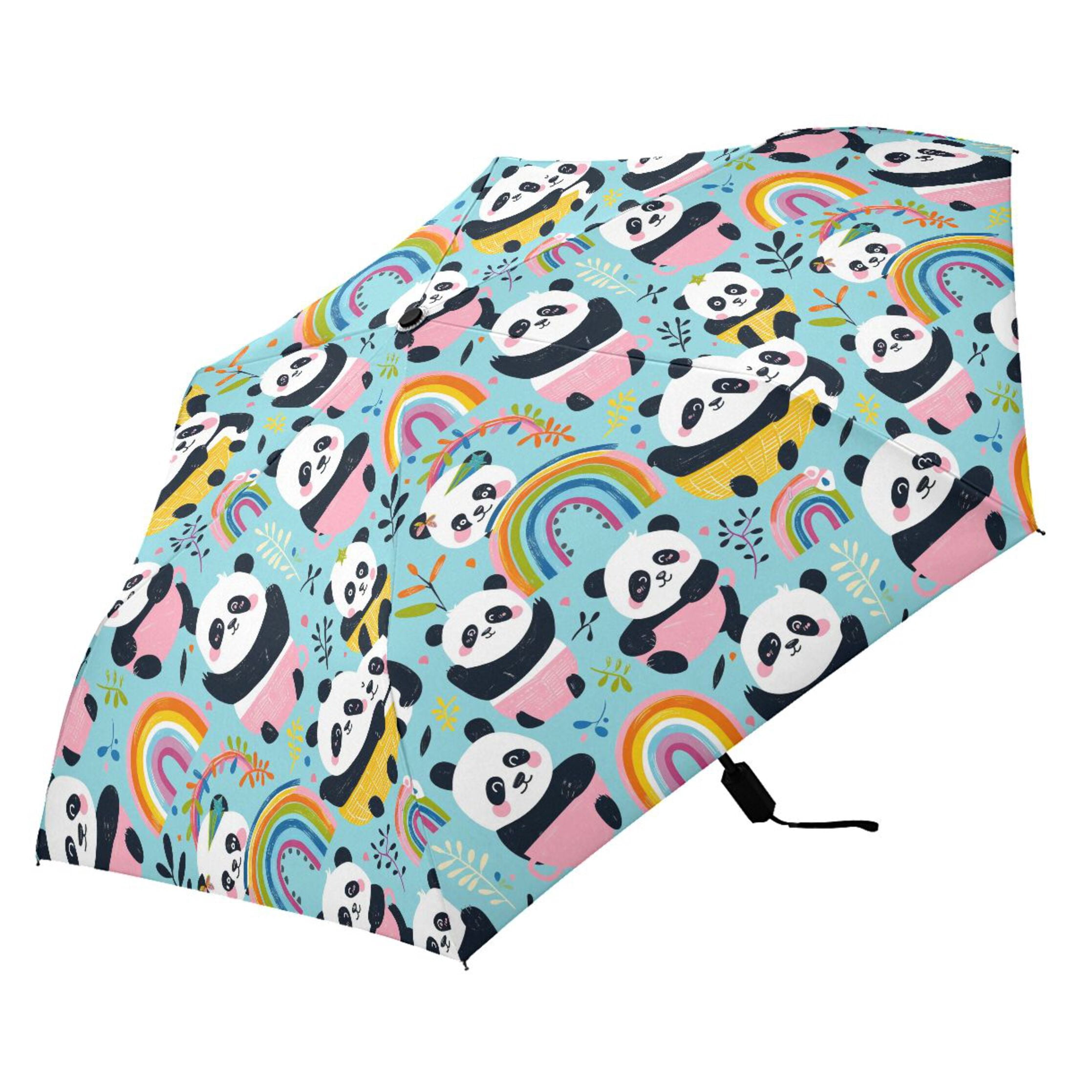 Panda Cup Rainbow Leaf Compact Sun Umbrella Windproof Travel Umbrellas for Rain Strong Portable UV Protection