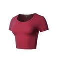 thumbnail image 2 of A2Y Women's Basic Cute Scoop Neck Cotton Short Sleeve Crop Top Wine S, 2 of 5