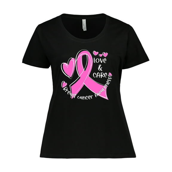 Inktastic Love, Care, Cure Breast Cancer Awareness Pink Ribbon Women's Plus Size T-Shirt
