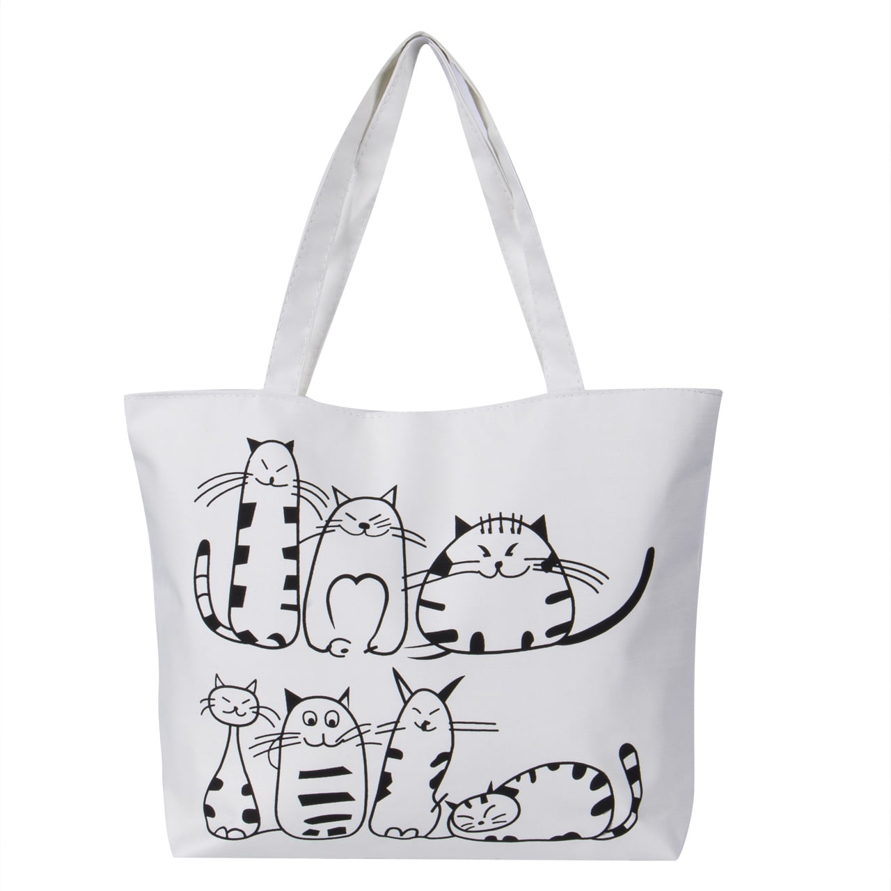 Women Canvas Handbag Cute Cartoon Cat Printed Shoulder Bag Large Capacity B 