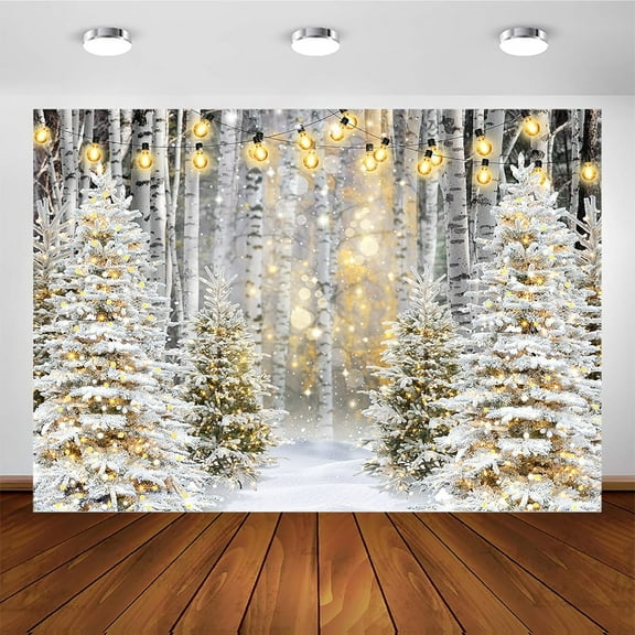 Winter Wonderland Scene Backdrop Winter Snow Forest Snowflake Photography Background Glitter Snowy Pine Tree Scene Holiday Party Decorations Banner Supplies Photo Booth Props
