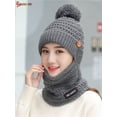 thumbnail image 2 of Spencer Womens Beanie Hat Winter Hat Scarf Mask Set Ladies Warm Earmuff Hat Cable Knitted Pom Pom Hats "Gray", 2 of 7