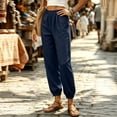 thumbnail image 5 of Women's Loose Cuffed Long Pants Baeitkot Women's Fashion Casual Solid Color Elastic Waist Pocket Loose Cuffed Long Pants Navy XXL, 5 of 8