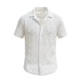 thumbnail image 4 of RUTAYY Men's Shirts Solid Color Button Down Short Sleeve Knitted Hollow Out Casual Turndown Collar Tops Comfortable Breathable Beach Holiday Blouse, 4 of 9