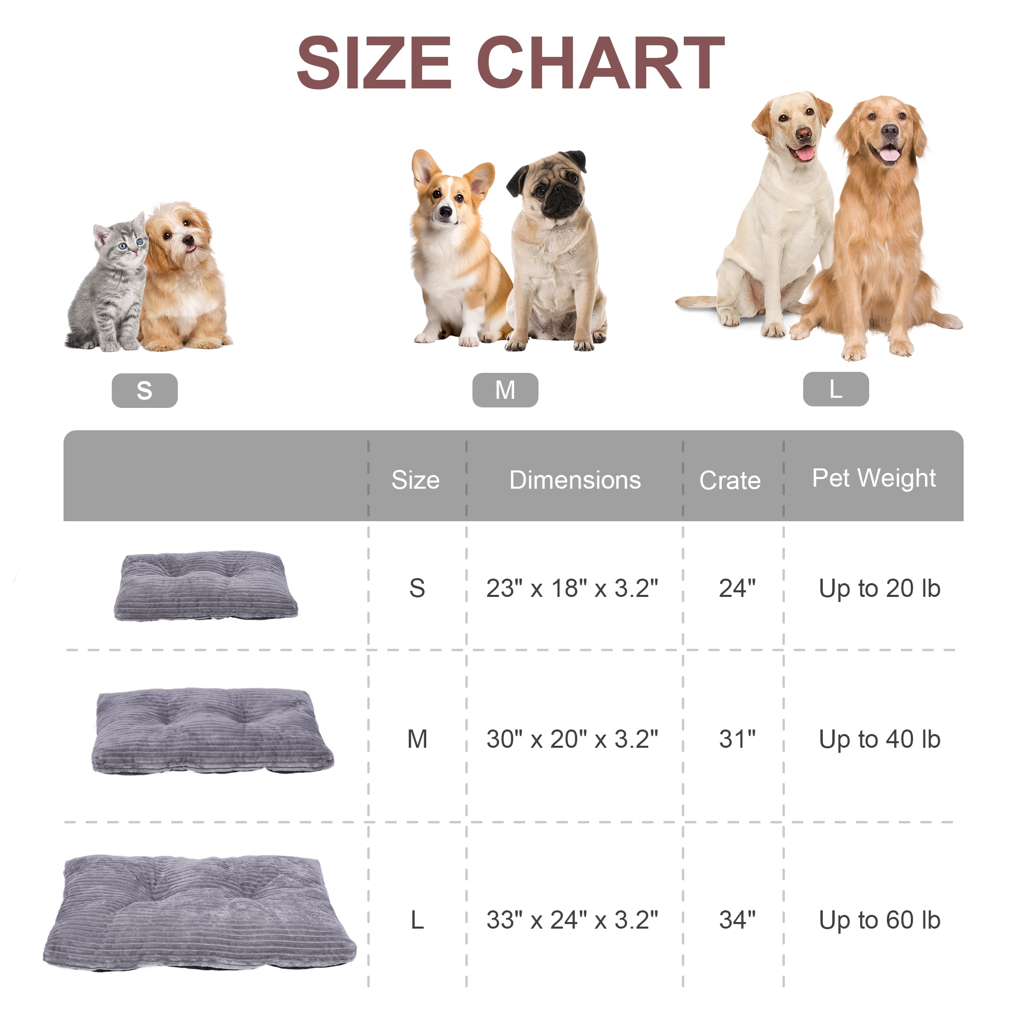 Large Dog Bed 33x24 inch Plush Soft Dog Cage Bed Washable Dog Mat with Non-Slip Bottom for Large Dogs Cat Gray