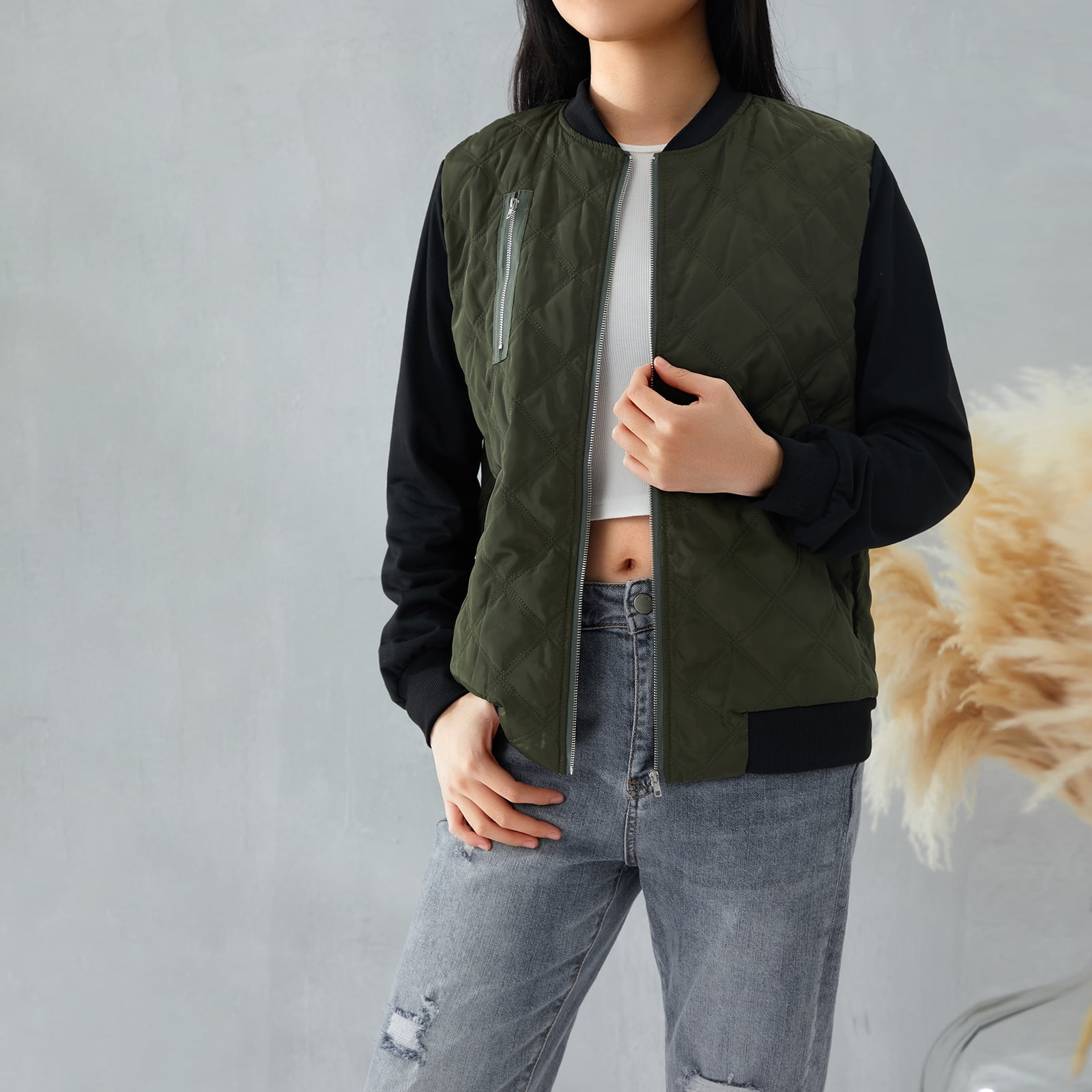 Nituyy Women Autumn WInter Zipper Up Flight Bomber Jackets Ladies