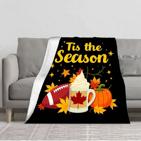 Cozy Flannel Blanket with Festive Autumn Design - Soft Warm Perfect for Sofa Travel Bed and Chair - Ideal for Fall Celebrations