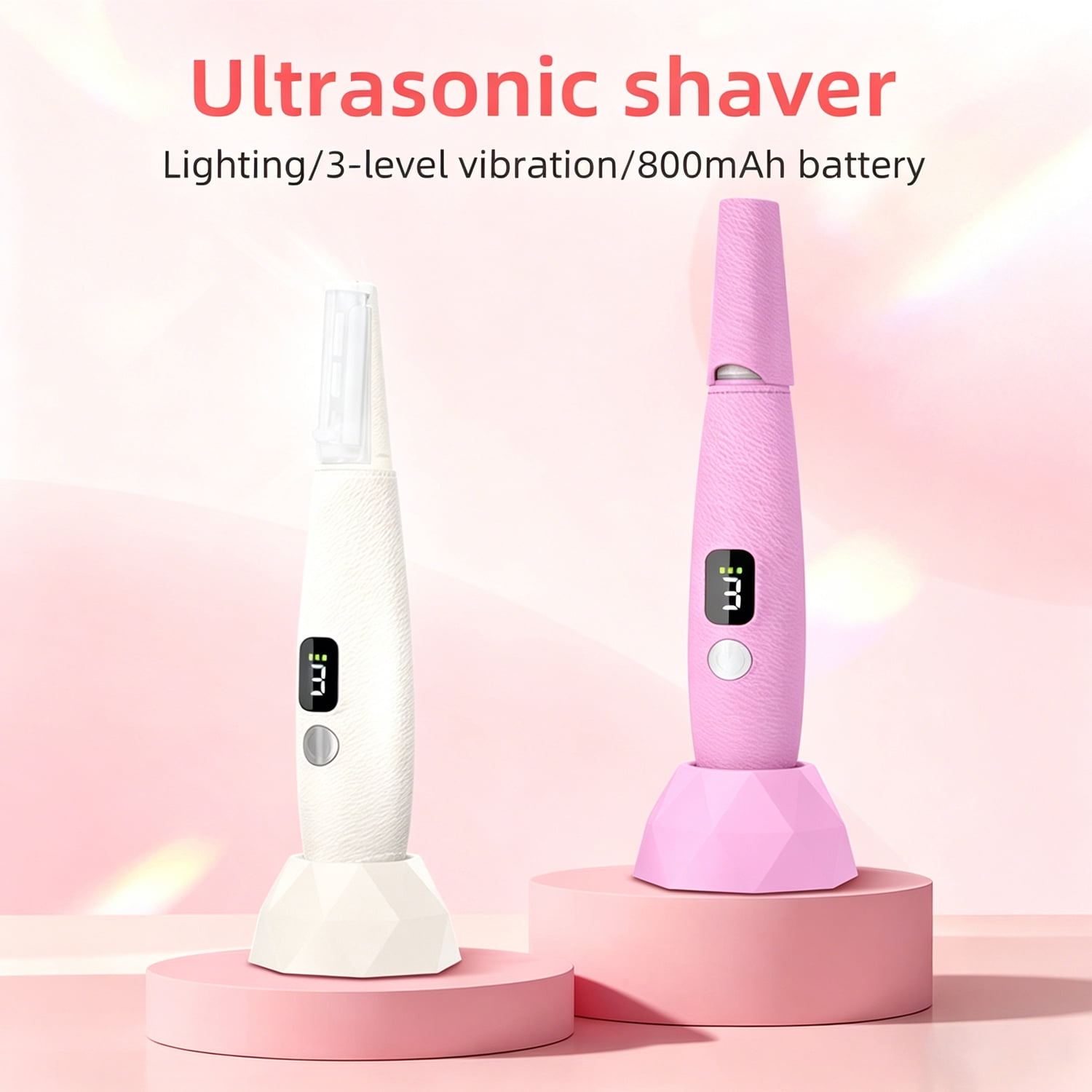 Sonic Dermaplaning Tool for Women, Rechargeable Face Dermaplane Razor with 14,000 Vibrations, 3 Speeds with LED Light, 12 Blades for Peach Fuzz Removal & Facial Exfoliation(Pink)