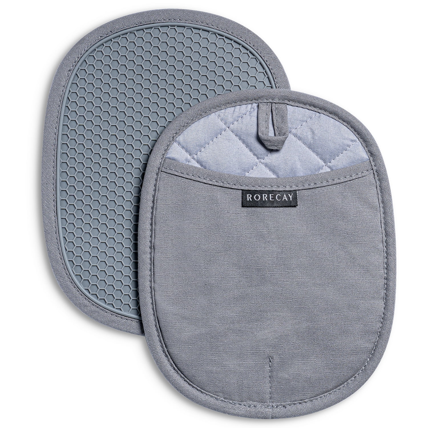 RORECAY Silicone Pot Holders: Oven Hot Pads with Pockets Non Slip Grip Large Potholders, Gray