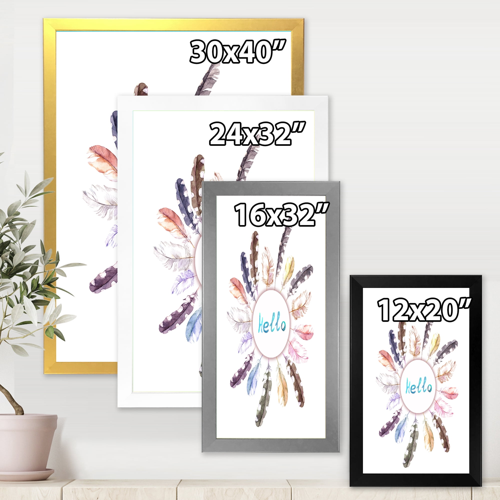 Designart 'Ancient Round Wreath With Birds Feathers' Bohemian & Eclectic Framed Art Print