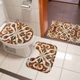 thumbnail image 4 of Burnt Orange Retro Bath Mat 3 Piece Bathroom Rug Set, Ethnic Flowers Impressionist Art Non Slip Bath Rug Contour Mat and Toilet Lid Cover, Absorbent Shower Mats Soft Bath Rugs and Mats Sets, 4 of 8
