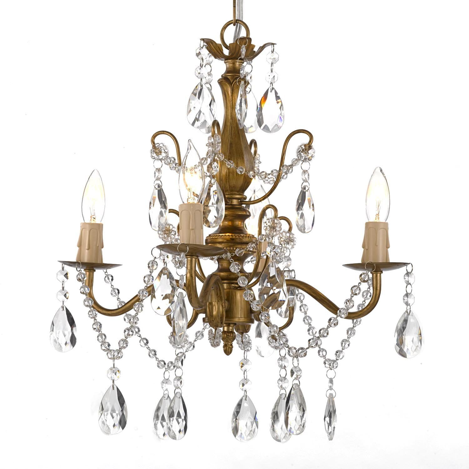 Wrought Iron and Crystal 4 Light Gold Chandelier H 14" X W 15" Pendant